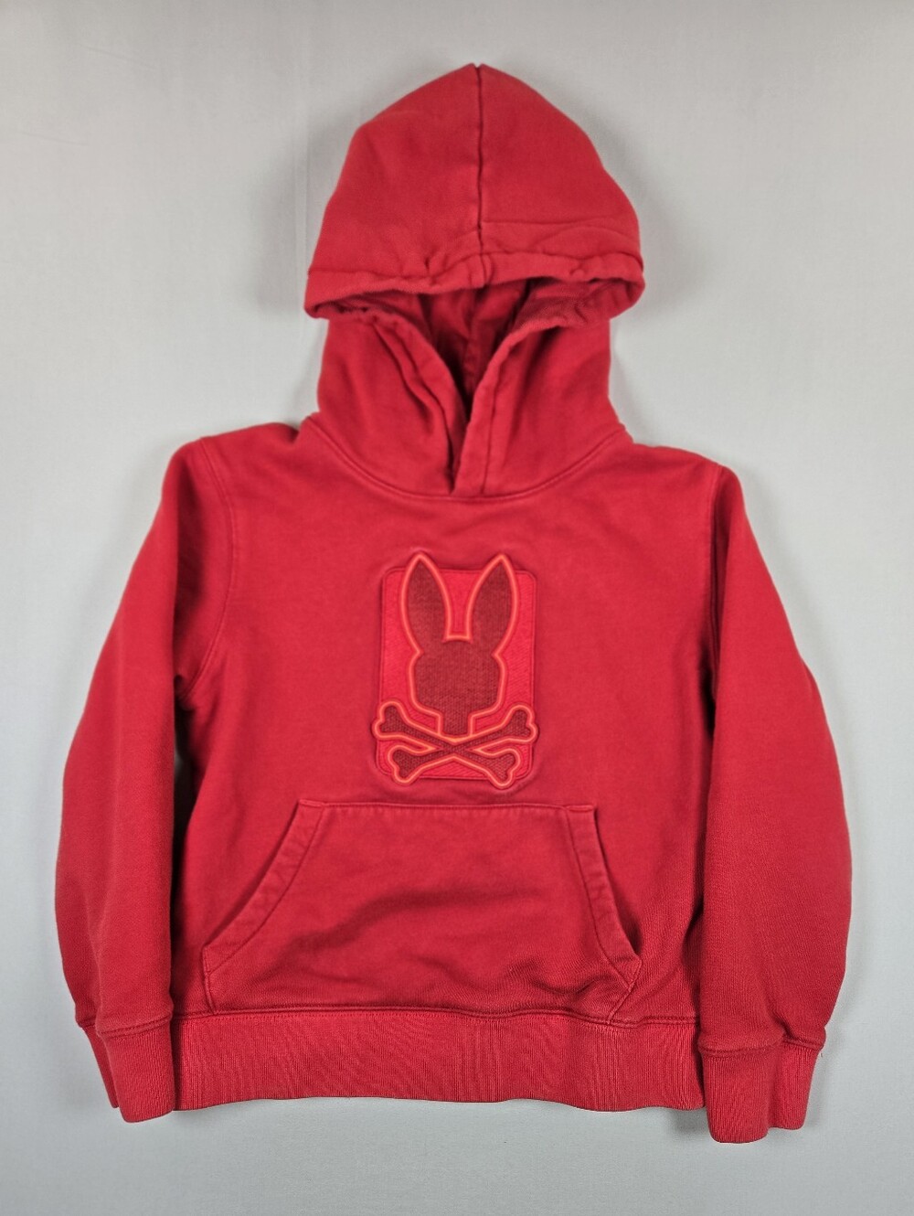 Psycho Bunny Boys Red Logo Fleece Hoodie Pullover Size S 7-8